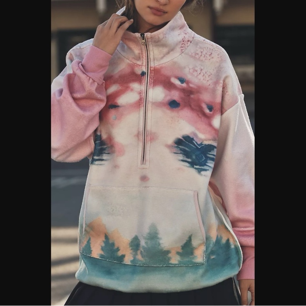 Anthropologie Pilcro Multicolor Tie-Dye Quarter-Zip Sweatshirt, 1X, NWT